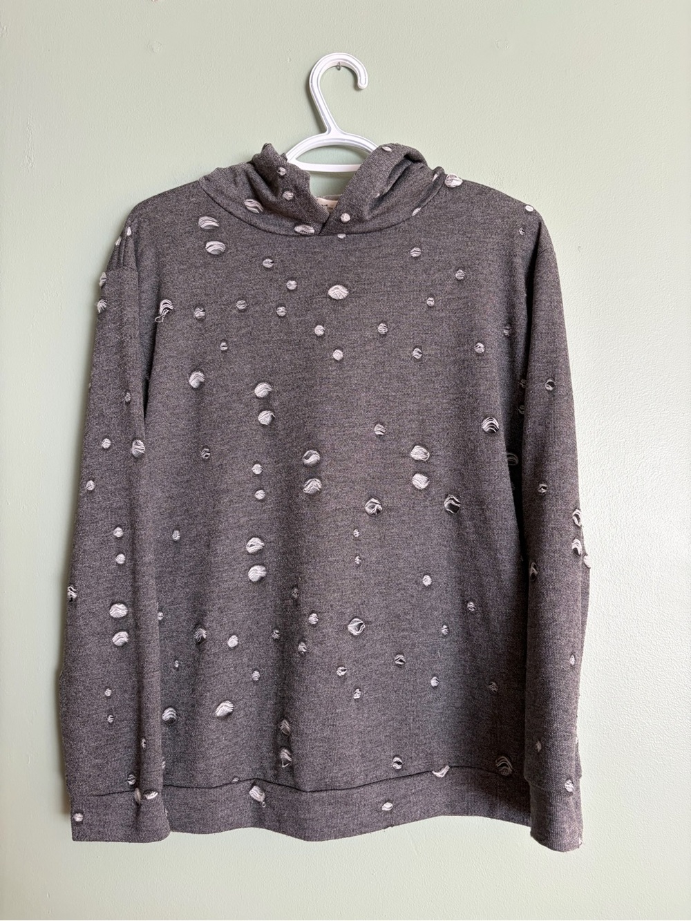 Gaze USA Gray Distressed Hoodie Sweatshirt Shredded Hole Grunge Punk Goth Top M
